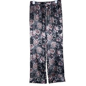 Victoria’s Secret Sleep Pants Grey Pink Floral Satin Pajama Pants Size Small